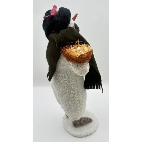 Vintage Angel Heart Snowman Christmas Figurine with Bird and Nest Black Scarf - Picture 3 of 10